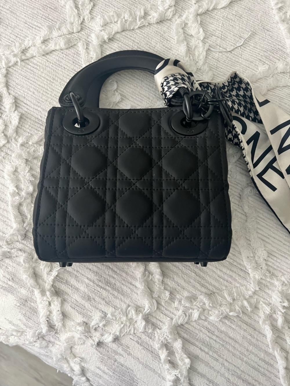Inspired…. Soft matte Black Quilted mini tote with Scarf and 2 shoulder straps
